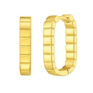 14K Yellow Gold Fancy Oval Hoop Earrings