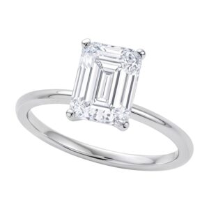 3 Carat Emerald Lab Grown IGI G/VS1 Diamond Solitaire Ring in 10K White Gold