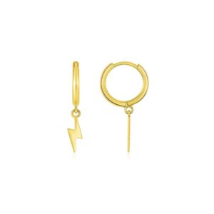 14K Yellow Gold Lighting Bolt Drop Hoop Earrings
