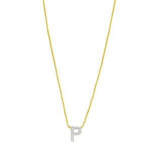 14K Yellow Gold Mini Diamond P Initial Pendant Necklace